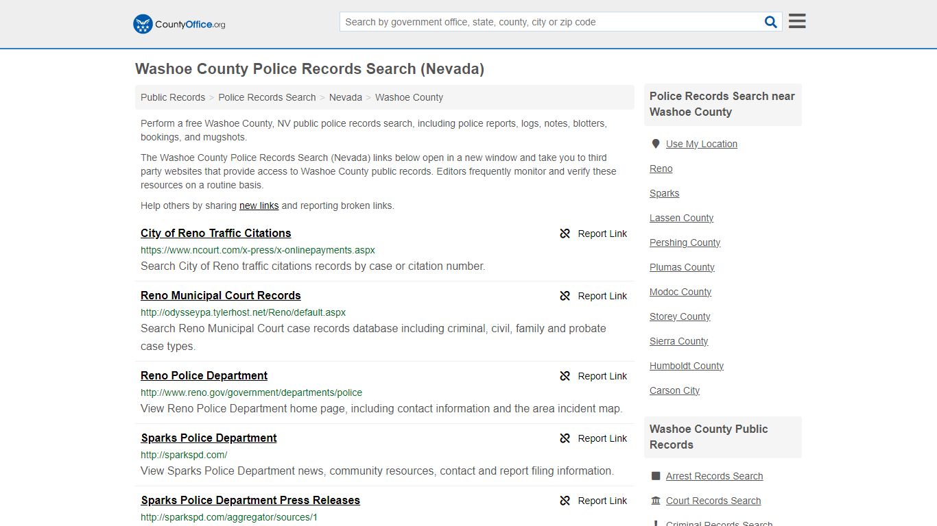 Washoe County Police Records Search (Nevada) - County Office